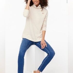 J Crew Solid Beige Wide Button Collar Pullover Plaid Inside Womens Sweater EUC